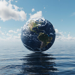 Stunning 3D Render of Earth Floating on Water Global Environment Concept