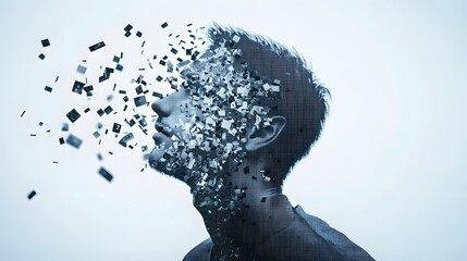 Abstract Digital Man Profile Disintegrating Head Data Loss Pixelated Technology Concept