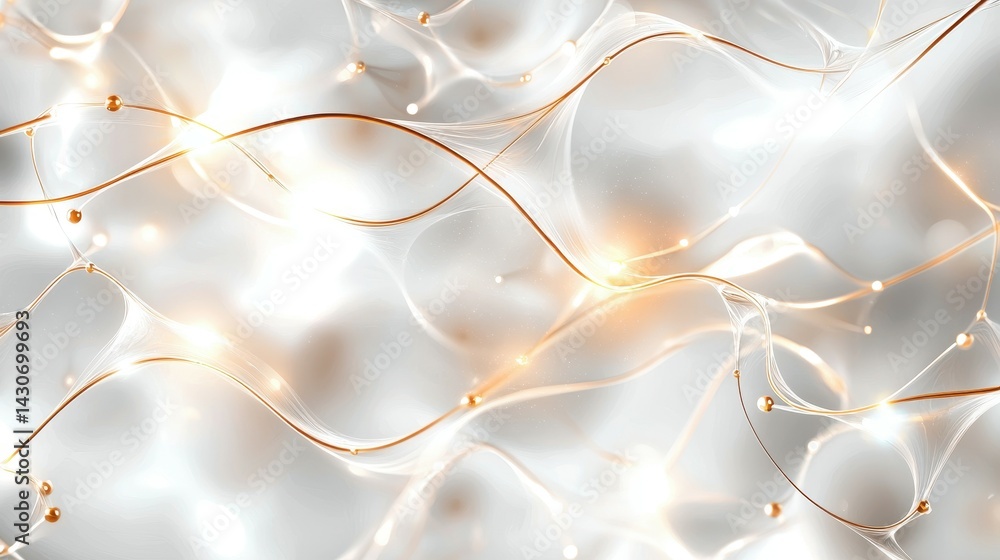 Poster abstract light patterns with golden strands creating a soft ethereal glow.