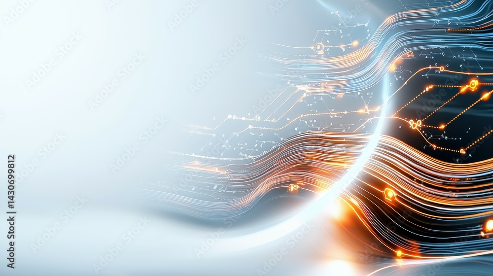 Aufkleber dynamic digital abstract with glowing lines and circuit patterns in blue and orange hues.