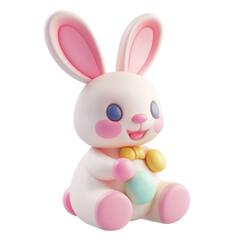 Obraz premium Cute Easter bunny holding pastel eggs happy spring holiday