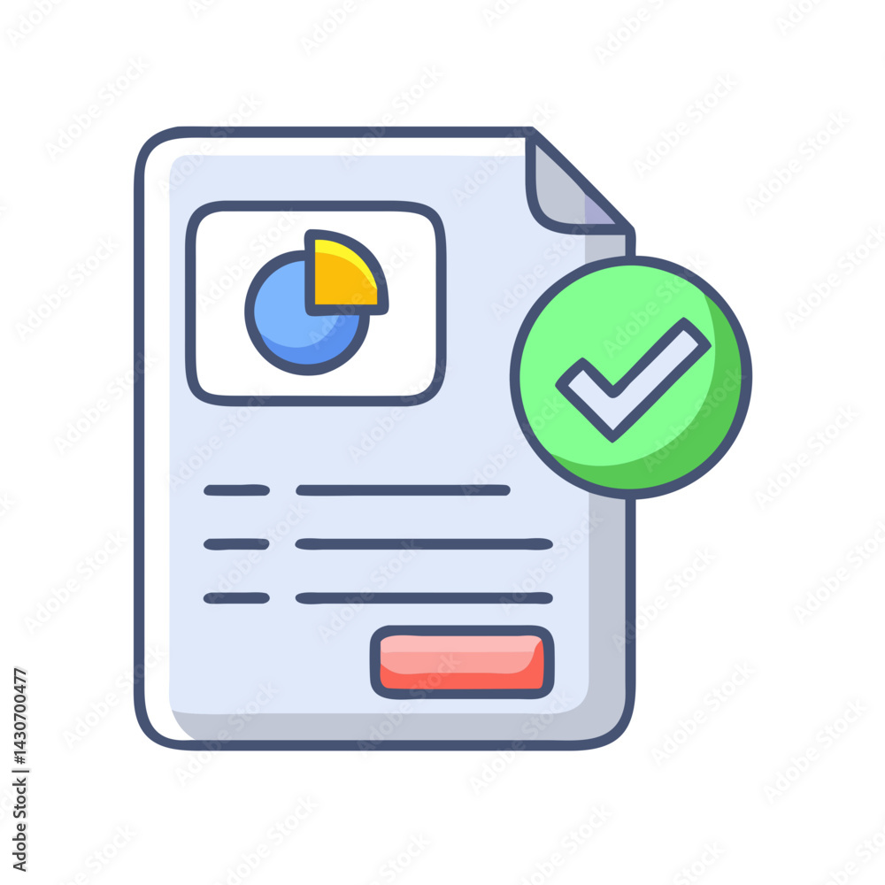Poster approved document with pie chart and checkmark symbol