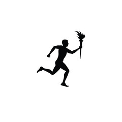 Athlete running with a torch silhouette on white background