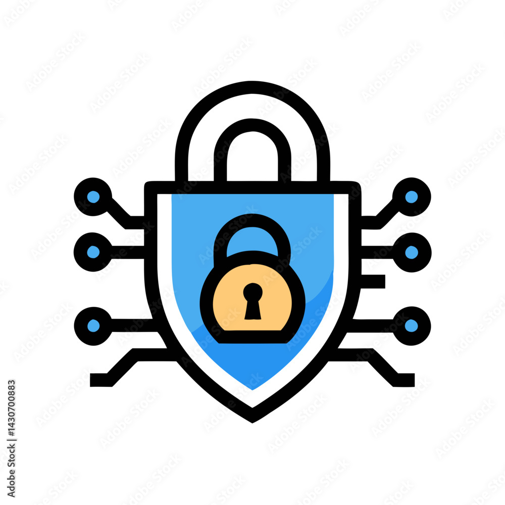 Poster shield and lock icon - data security concept