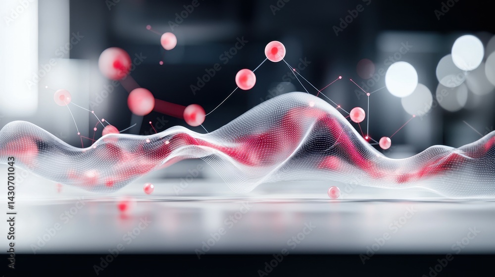 Poster abstract digital wave with nodes and connections representing data flow.
