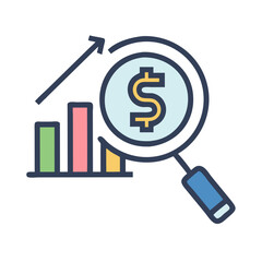 Financial Analysis Icon: Dollar Sign, Growth Chart, Magnifier