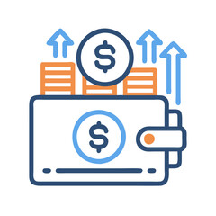 Wallet with coins and arrows representing financial growth