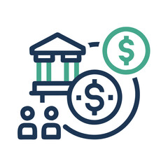 Crowdfunding, funding, investment, finance icon, economy, bank building, wealth