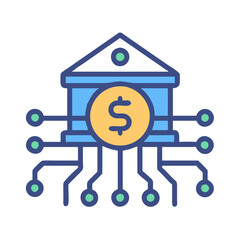 Digital Banking Network Symbol on Black Background