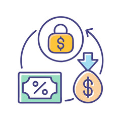 Financial cycle with investment, percentage, and security illustration