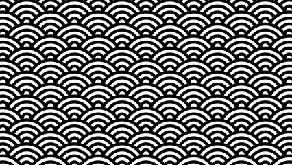 和の背景　モノクロの青海波文様パターン