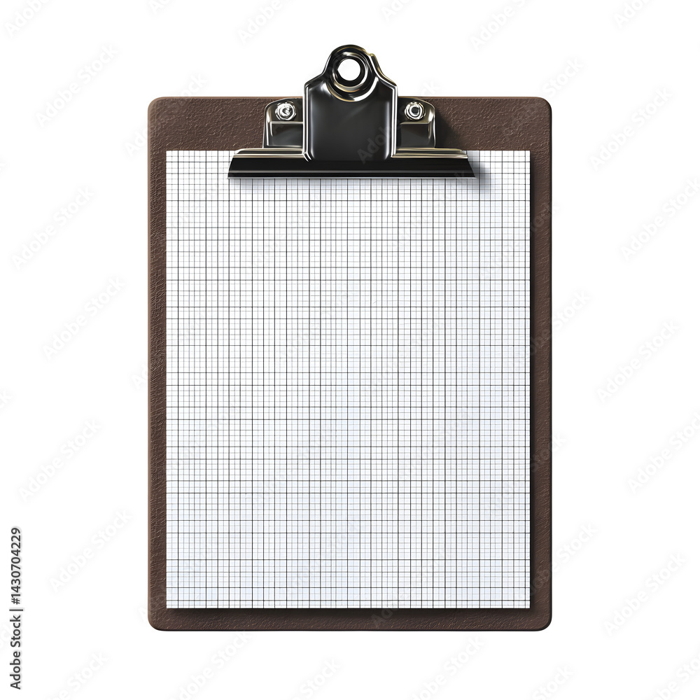 Poster clipboard fitted with graph paper grid isolated on transparent background