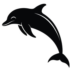Obraz premium Black Dolphin Jumping Illustration Aquatic Mammal Silhouette Marine Life Graphic Design.