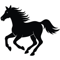 Elegant Black Horse Silhouette Running With Flowing Mane And Tail Illustration.