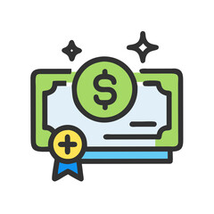 Bond or certificate with dollar sign and sparkles