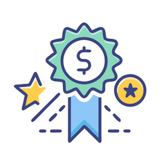 Money achievement icon with star, ribbon, and symbol