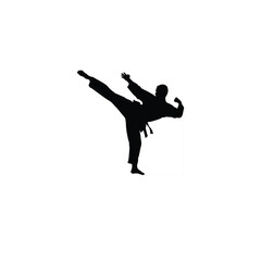 Karate man fighter silhouette on white background