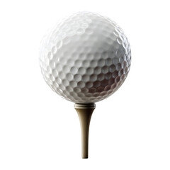 Dimpled golf ball on tee isolated on transparent background