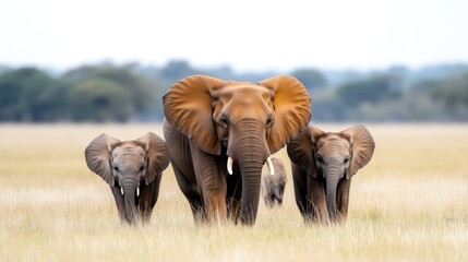 Obraz premium African elephants family in savanna