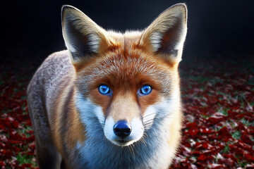 Obraz premium Majestic Red Fox With Bright Blue Eyes in Autumn Setting