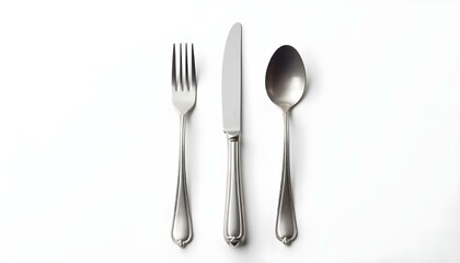 Cutlery set with Fork, Knife and Spoon isolated on white background