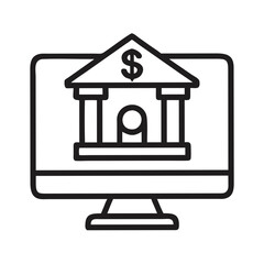 Online banking icon on desktop, simple line drawing