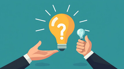Creative Question and Idea Concept &ndash; Light Bulbs with Question Marks  Ai Generated