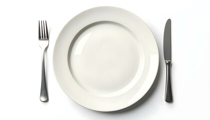 A modern glass plate with sleek black titanium cutlery, dramatically lit against a stark black background in a studio setting.