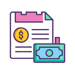 Colorful Icon of Finance, Document, and Money