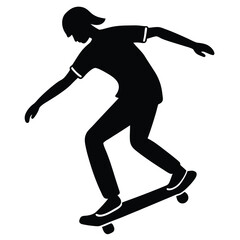 Silhouette Of Skateboarder Performing Trick On Skate Board Simple Vector Graphic.