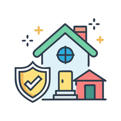 Secured House with Shield: Insurance and Protection Concept