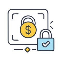 Secure financial transaction, dollar symbol padlock, protection icon