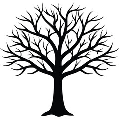 Obraz premium Silhouette Of A Bare Tree Vector Graphic In Black And White Minimalist.