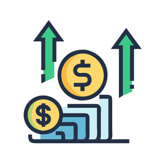 Financial growth concept with coin and upward arrows