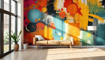 Vibrant abstract wall art in a modern room (1)