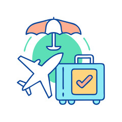 Obraz premium Colorful illustration of travel insurance with plane and suitcase