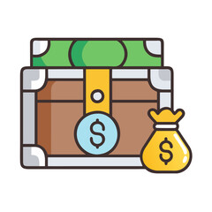 Treasure Chest with Money, Cash, and Wealth Concept