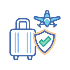 Travel insurance icon with suitcase and secure flight