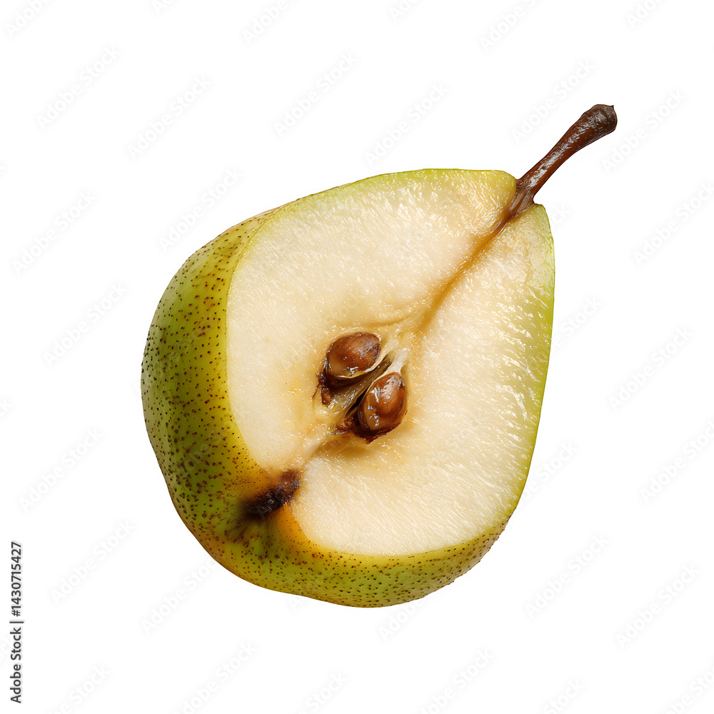 Poster pear half showing seed core isolated on transparent background
