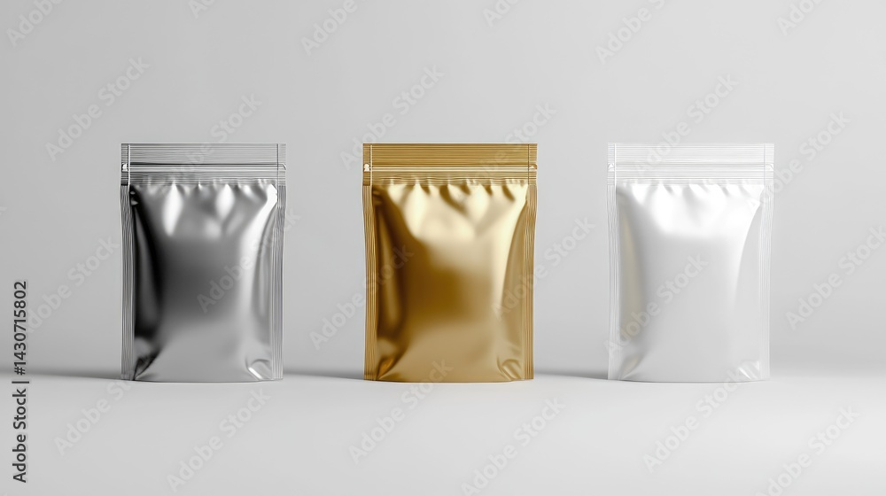 Poster foil pouch mockup for branding, isolated on plain gray background with shadows