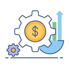 Financial Growth Mechanism: Gear, Dollar Symbol and Growth Arrow