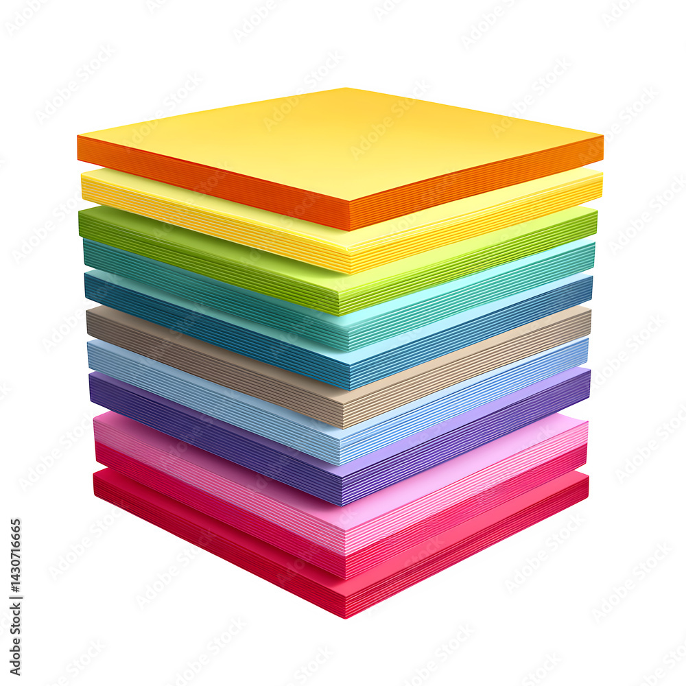 Poster rainbow stack of square sticky notes isolated on transparent background