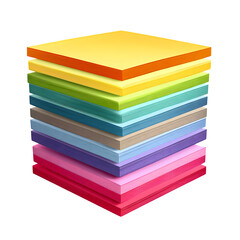 Fototapeta premium Rainbow stack of square sticky notes isolated on transparent background