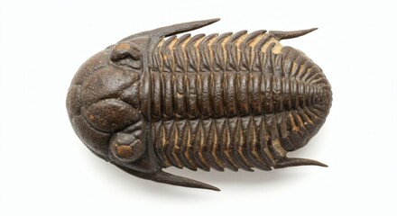 fossilized trilobite ancient marine creature isolated on white. Generative AI