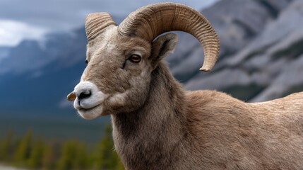 Obraz premium Close-up of a bighorn sheep in a mountainous landscape
