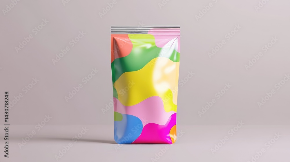 Poster high-resolution mockup of foil pouch with smooth matte finish, gray background