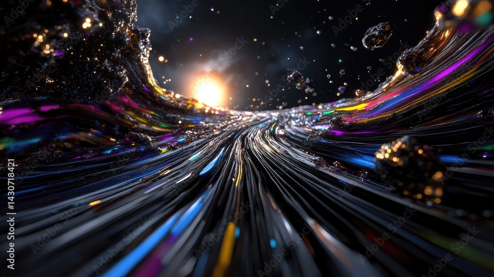 Poster High-tech concept of glowing data streams transferring in futuristic style