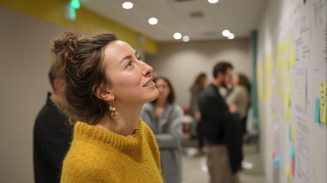 Participants actively engage in a personal development workshop, exploring ideas and sharing insights in a vibrant learning environment filled with colorful notes