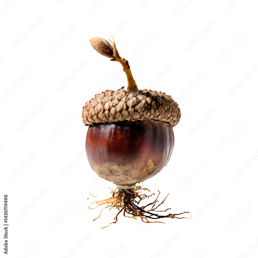 Aufkleber sprouting acorn tiny roots visible isolated on transparent background