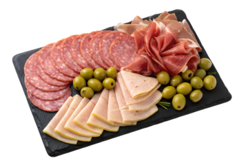 Delicious charcuterie platter with assorted meats and olives for sharing